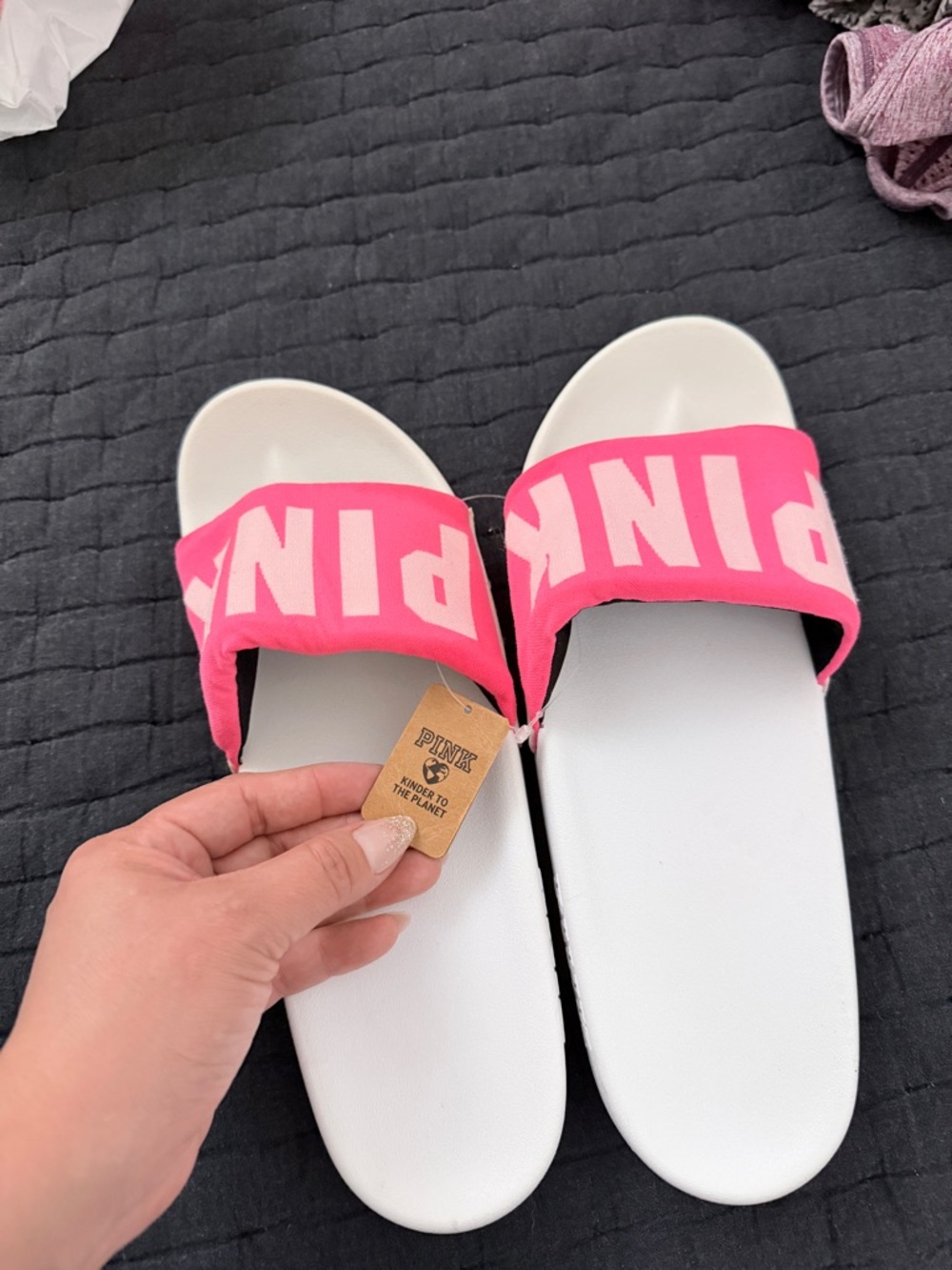 Victoria’s Secret PINK Slides Sandals Pink Logo Size Large